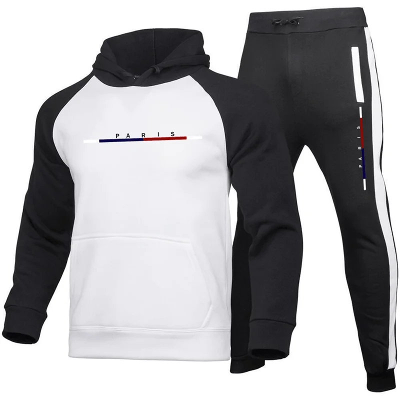 Blank Tracksuit Men\'s Sets Hoodie and Pants High Quality Fashion Graphic Patchwork Outdoor Jogging Sportswear Man Clothing Suit