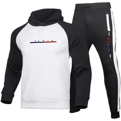 Ensembles de survêtement vierges pour hommes, sweat à capuche et pantalon, patchwork graphique, jogging en plein air, vêtements de sport pour hommes imbibés, haute qualité, mode