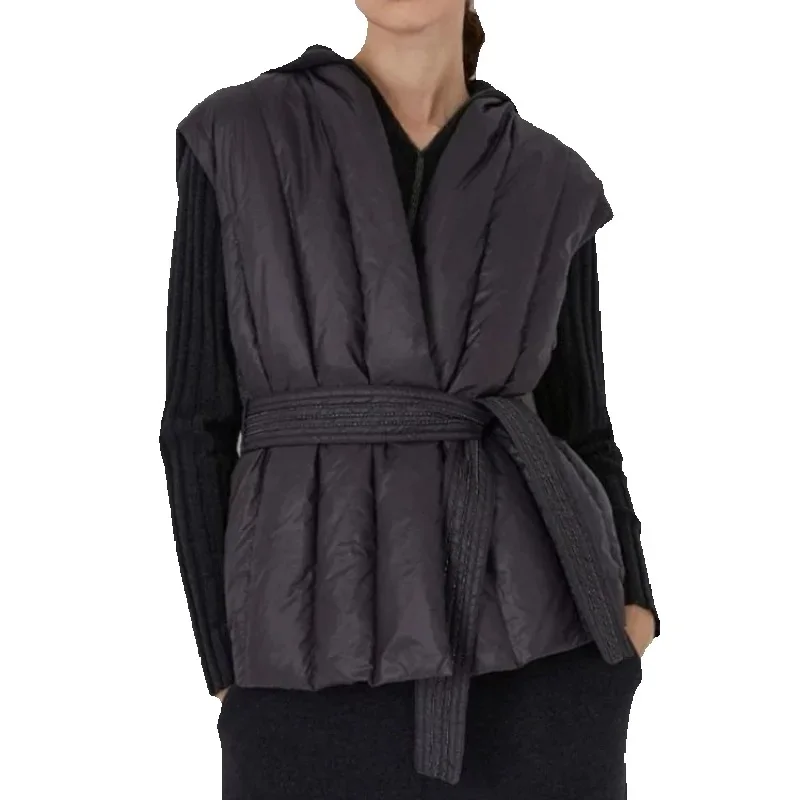 

Autumn Winter Short Knitting Join Together Down Cotton Waistcoat Women 2025 New Fashion loose Casual Waistband Outerwear Female