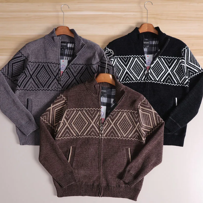 

Вязаный свитер в стиле ретро, повседневный мужской свитер на подкладке Faion Urban Sle из полиэфирного волокна, длинное пальто на молнии с воротником-стойкой