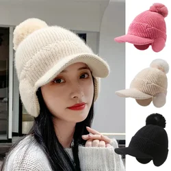 Winter Warm Duck Tongue Hat Ladies Solid Color Ear Protection Baseball Cap Women Outdoor Riding Knitted Hats Female Earplugs Cap