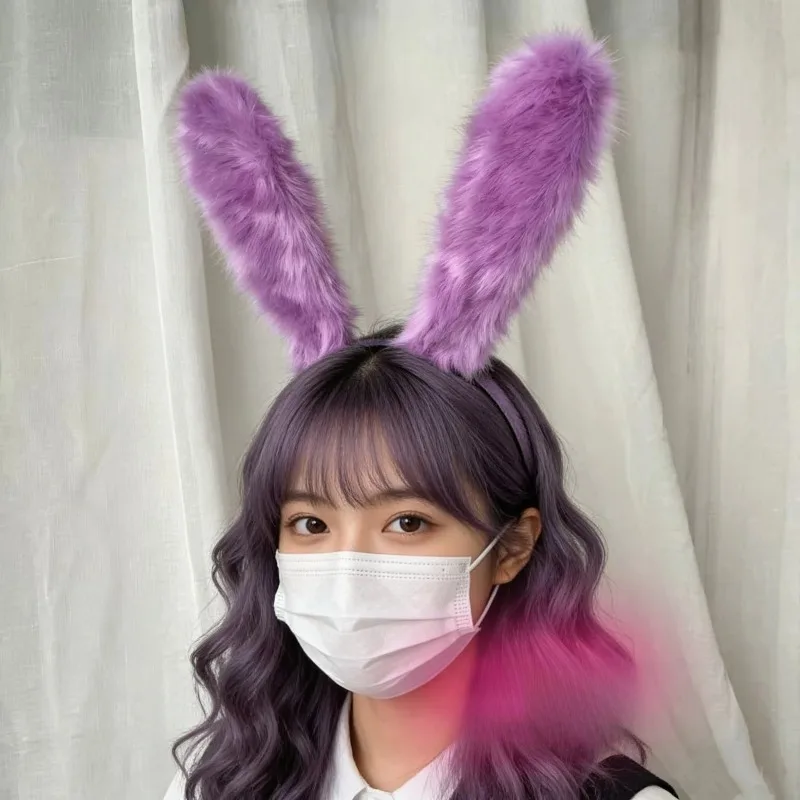 

Plush Rabbit Purple Ears Anime Cosplay Props Girls Women Headwear for Game Halloween Costumes Accessories