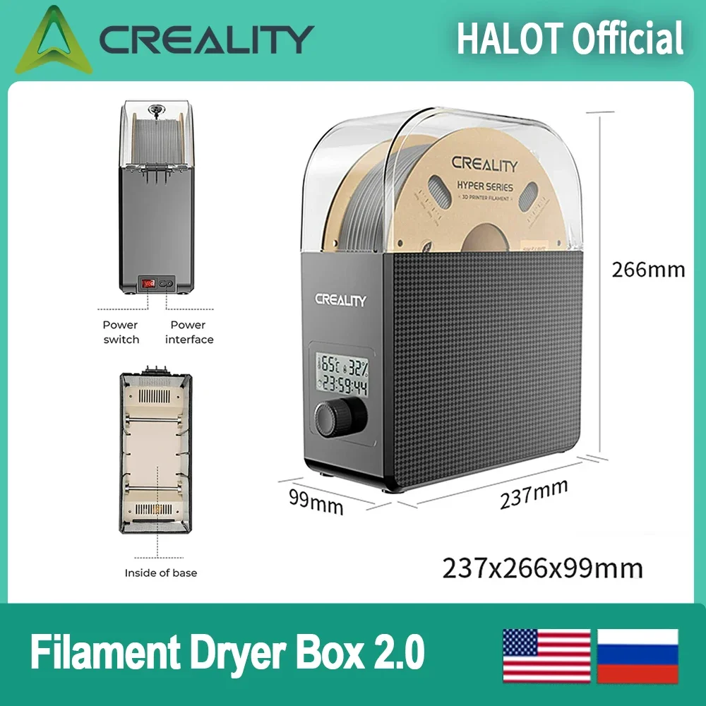 Creality Filament Dryer Box 2.0 360° Hot-air Heating 1.75mm / 2.85mm Filaments Support 24 Hours Timer Real-time Humidity