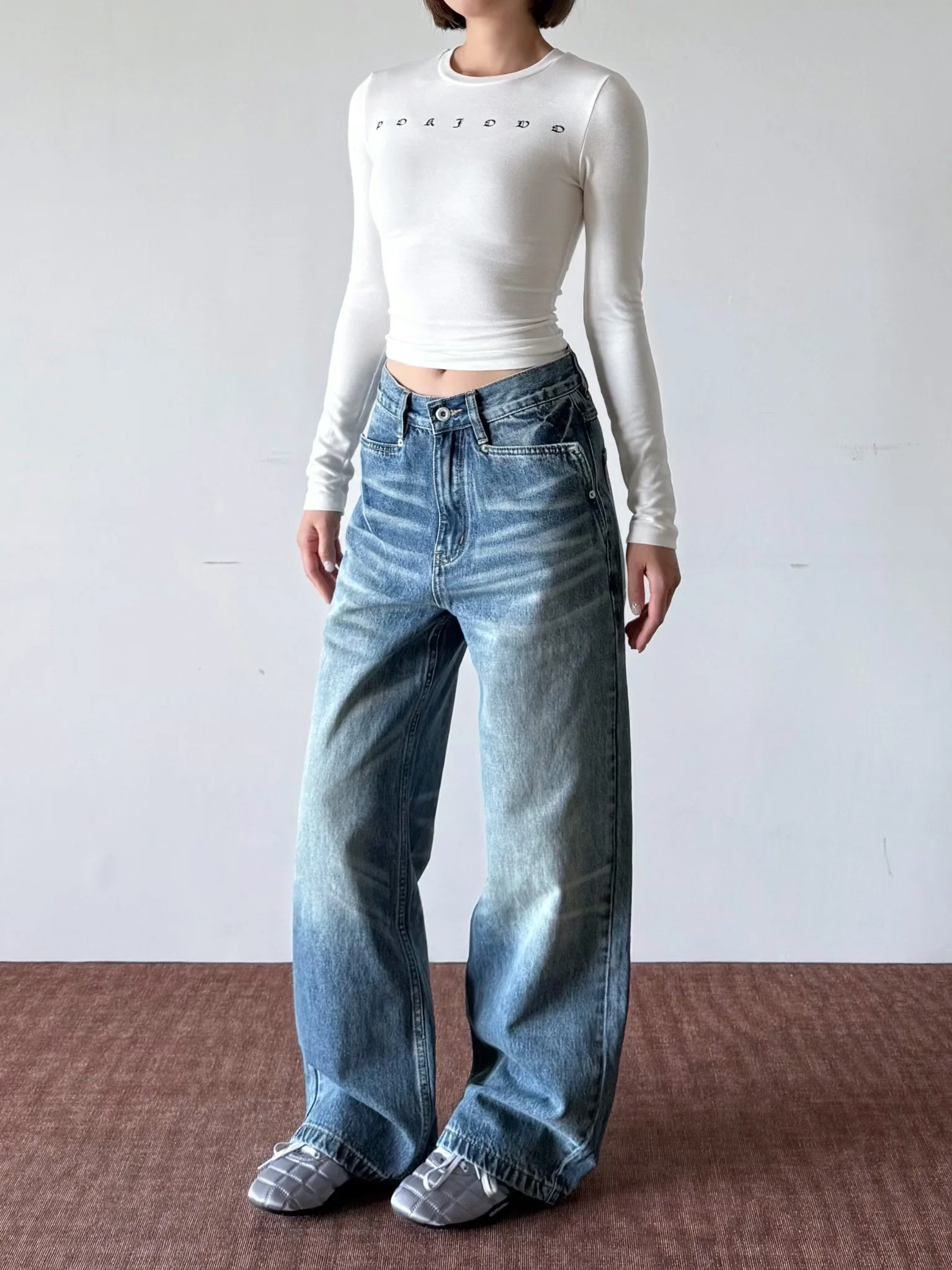 

Retro American High Street Blue Washed Denim Jeans Men's CleanFit Straight Leg Wide Leg Casual Trousers Trendy
