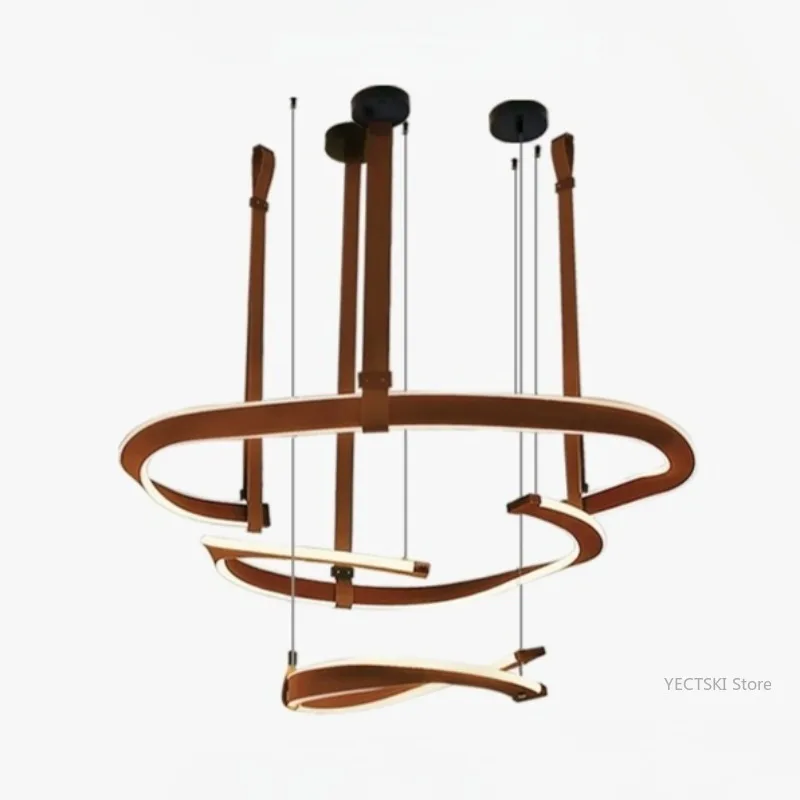 

New Italian style leather living room pendant light, post-modern high-end atmospheric dining room bedroom pendant light