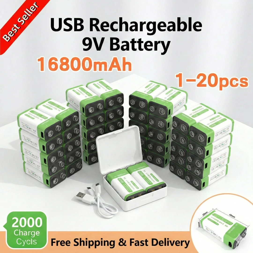 

9V 16800mAh Li-ion Rechargeable Battery TypeC USB Fast Charging for Multimeter Microphone Toy KTV Remote Control Lithium Bateria