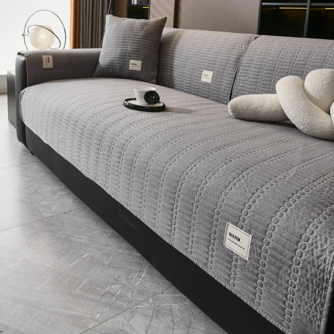 Moderner Geometrischer Streifen-Quilt-Überwurf Rutschfester Sofabezug Wohnzimmer Couch-Sitzdecke für Heimdekoration Sofa-Handtuch Schonbezug
