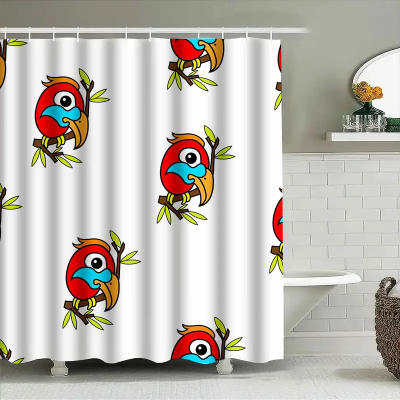 Cortina de ducha con estampado de animales, patrón de loro rojo, tela impermeable, decoración de baño, conjunto de decoración de baño impresa en 3D para el hogar y la vida R
