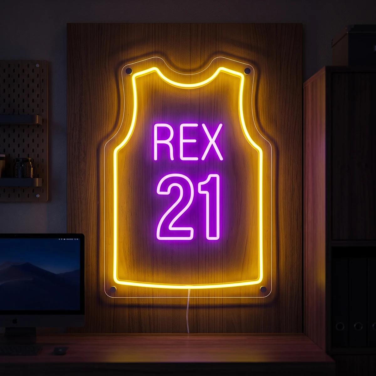 Custom Neon Basketball Uniform Name Wall Stickers, suitable for birthday parties, home/dormitory decorations, and LED lighting