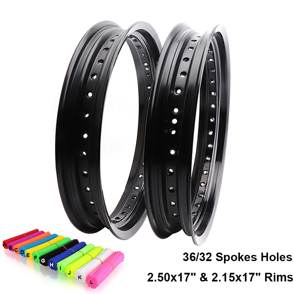 

1 Pair Motorcycle Pit Dirt Bike 2.50x17" & 2.15x17" Aluminum Wheels Rims Motocross Enduro 17 inch 32/36 Spokes Holes Wheel Hub