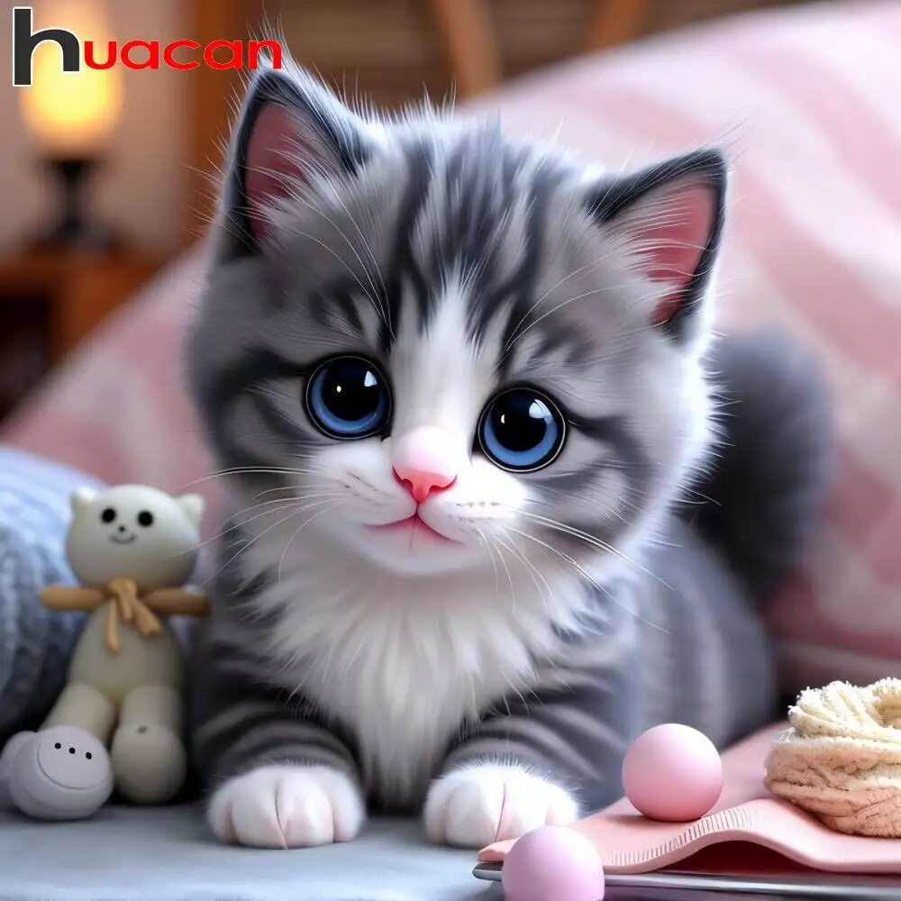 Huacan Diamant-Malerei-Set, Katze, Tier, voller Platz, runder Bohrer, Diamant-Mosaik, Strasssteine für Heimdekoration