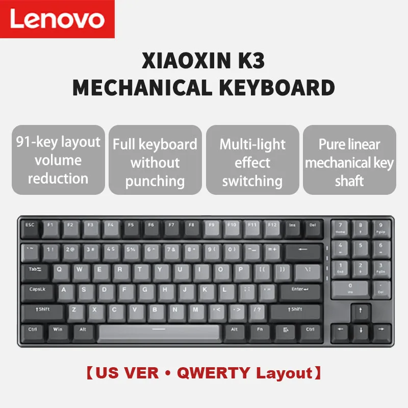 

Lenovo Xiaoxin K3 Mechanical Keyboard Wireless Bluetooth Gaming Three-mode Connection All keys Do Not ConflictAll Keys