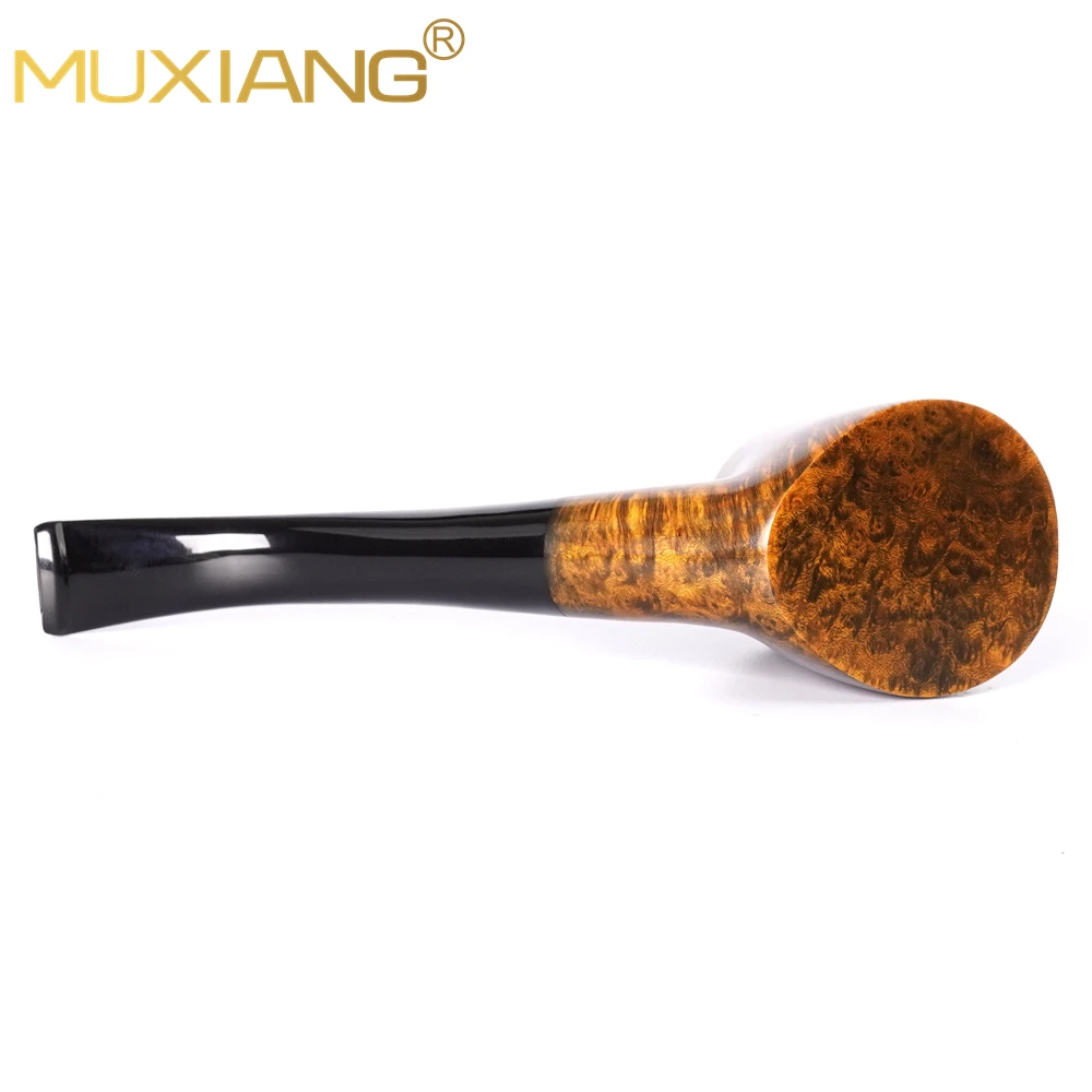 MUXIANG Small Briar Wood Tobacco Pipe Curved Handle Acrylic Pipe Mouth Desktop Pipe Portable Smoking Beginner Solid Wood Pipe