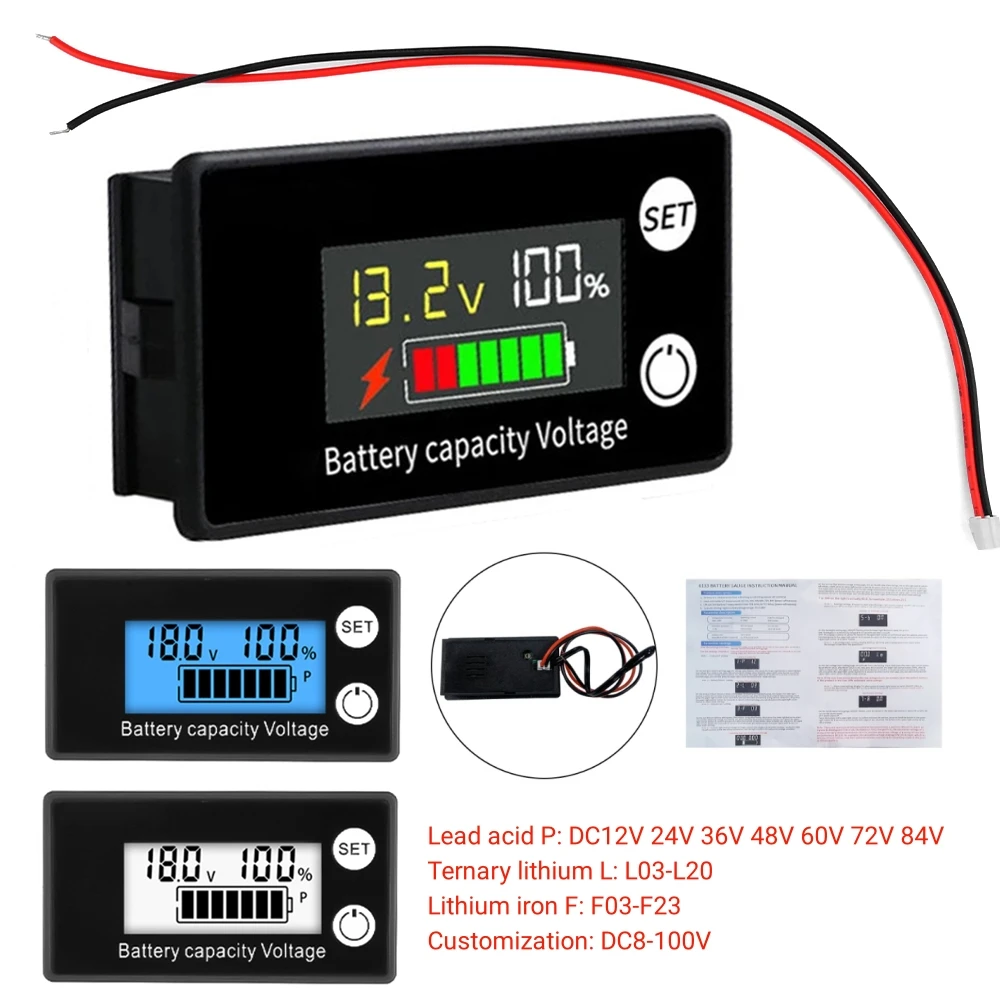 6133A DC8V-100V Battery Voltmeter Capacity Indicator 12V 36V 48V 72V Acid Battery Lithium LiFePO4 Car Motorcycle Voltage Gauge