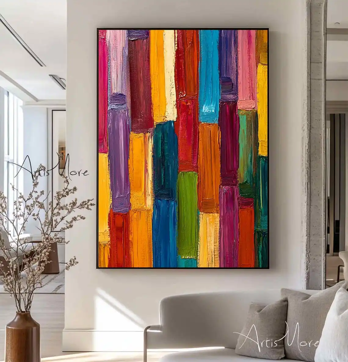 Texture Handmade Painting on Canvas Abstract Colorful Modern Minimalism Wall Art Decor Large