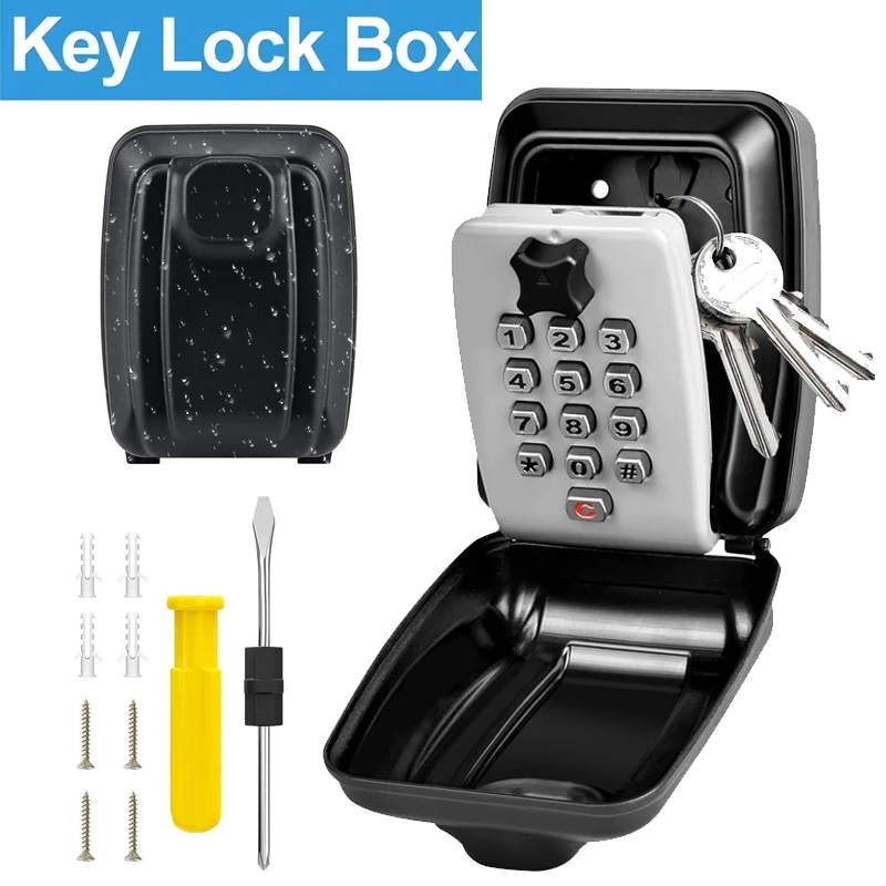 Password Key Lock Box Waterproof Wall Mounted Lock 12 Digit Combination Resettable Large Capacity Home Office Security Lock Box