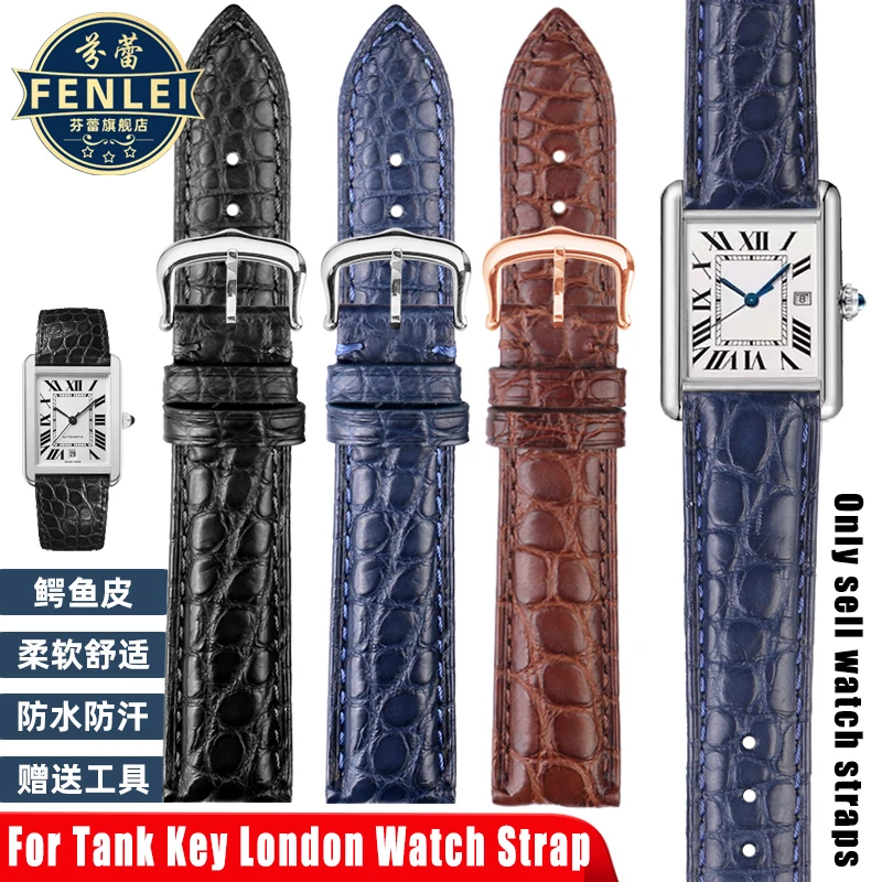 For Cartier men and women Genuine leather Watch strap Tank key Must London Solo crocodile skin Watch band 16 18 19mm Bracelet