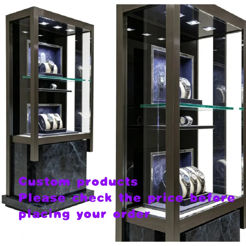 custom.Luxury Multi-Tier Freestanding Watch Display Cabinet, High-End Watch Glass Showcase with Marble Base Luxury Ret