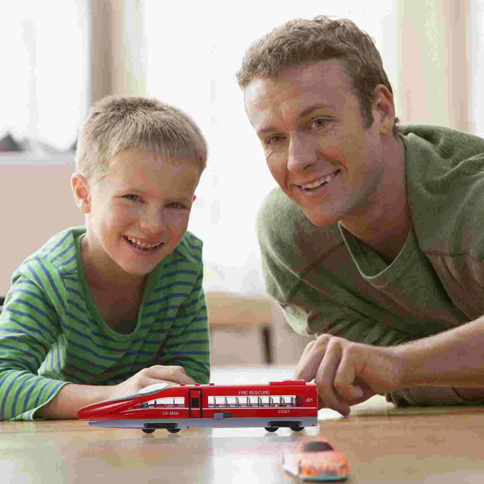 Boys Toys Childrens High Speed Rail Model Sound Light Inertia Kids High-Speed Railway Pull Back Red