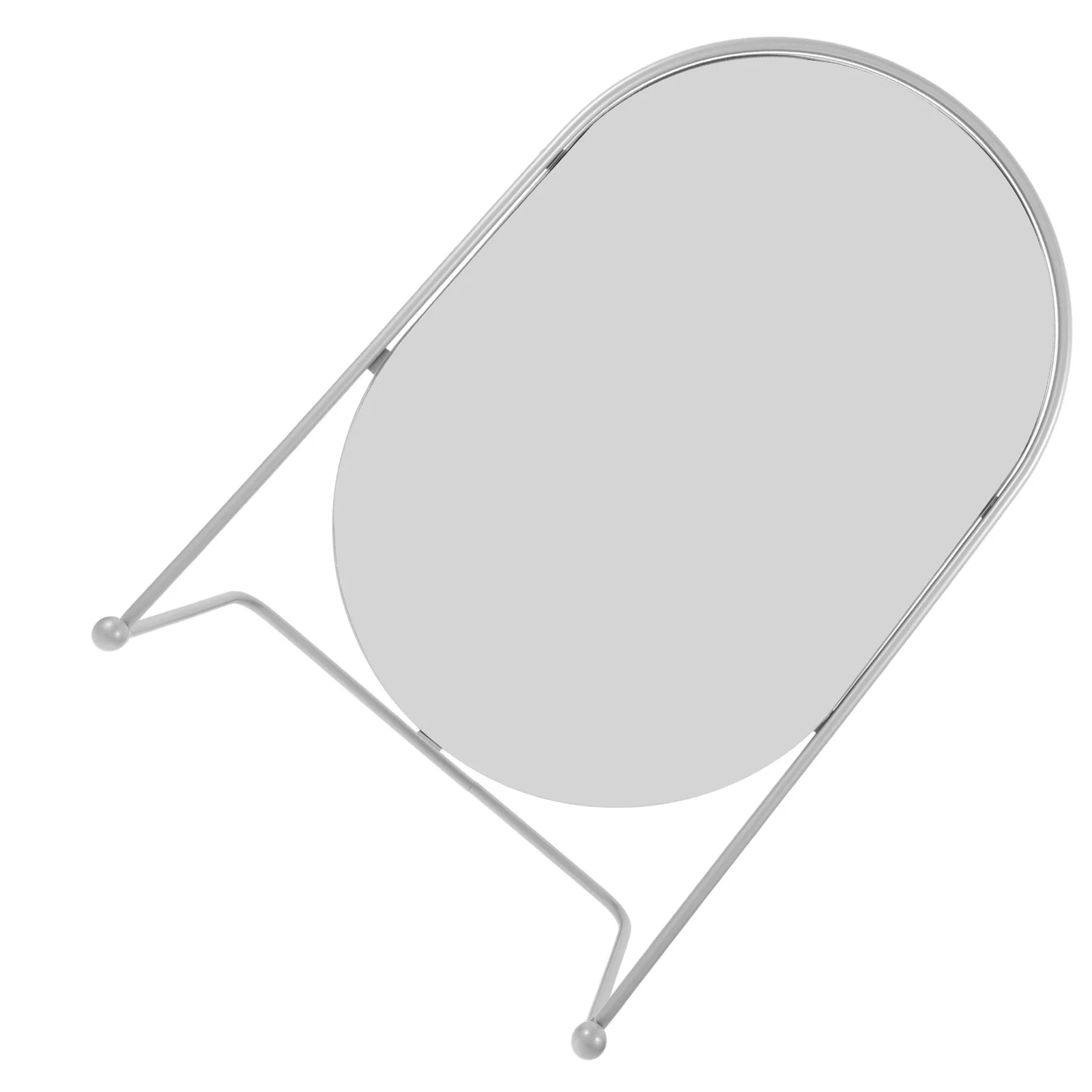 กระจกเงาทรงรีสีเงิน กรอบโลหะแบบตั้งโต๊ะ สำหรับห้องนอน ห้องนั่งเล่น โต๊ะเครื่องแป้ง