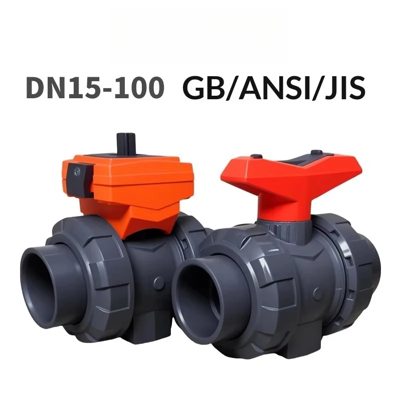 UPVC Double Union Ball Valve PN16 Chemical American Standard National Standard Japanese Standard High-Platform Pneumatic