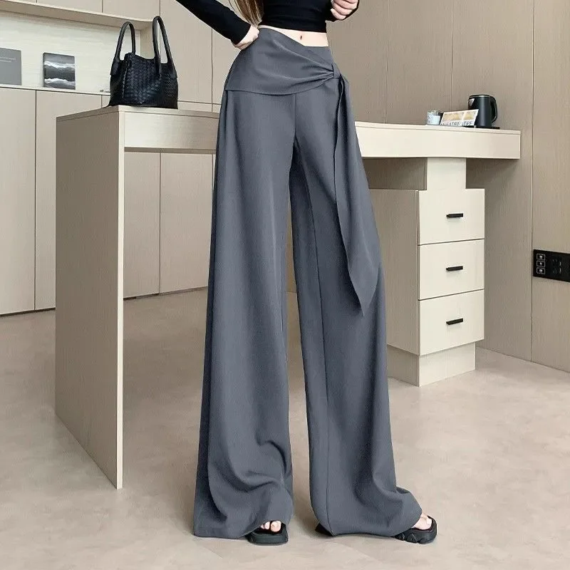 Women's Japanese Design Fake two pieces Layers Hem A-line Oversize Wide-leg Western Comfortable Skinny Petite