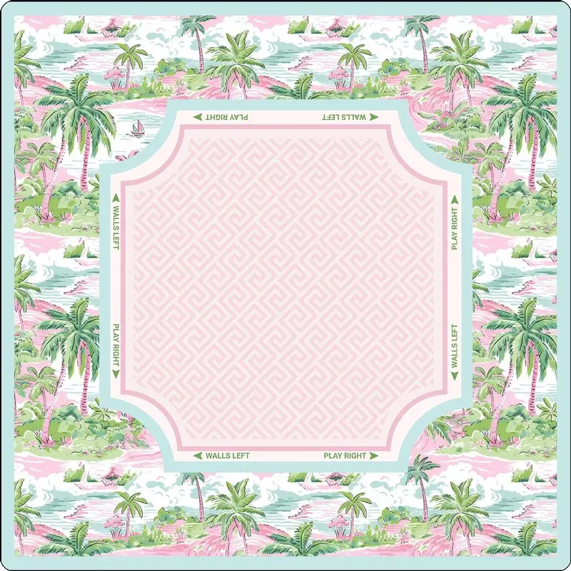 VIKAMA Pastel Tropical Palm Island American Mahjong Mat Silent Non Slip Foldable Square Game Pad Summer Coastal Desktop Decor