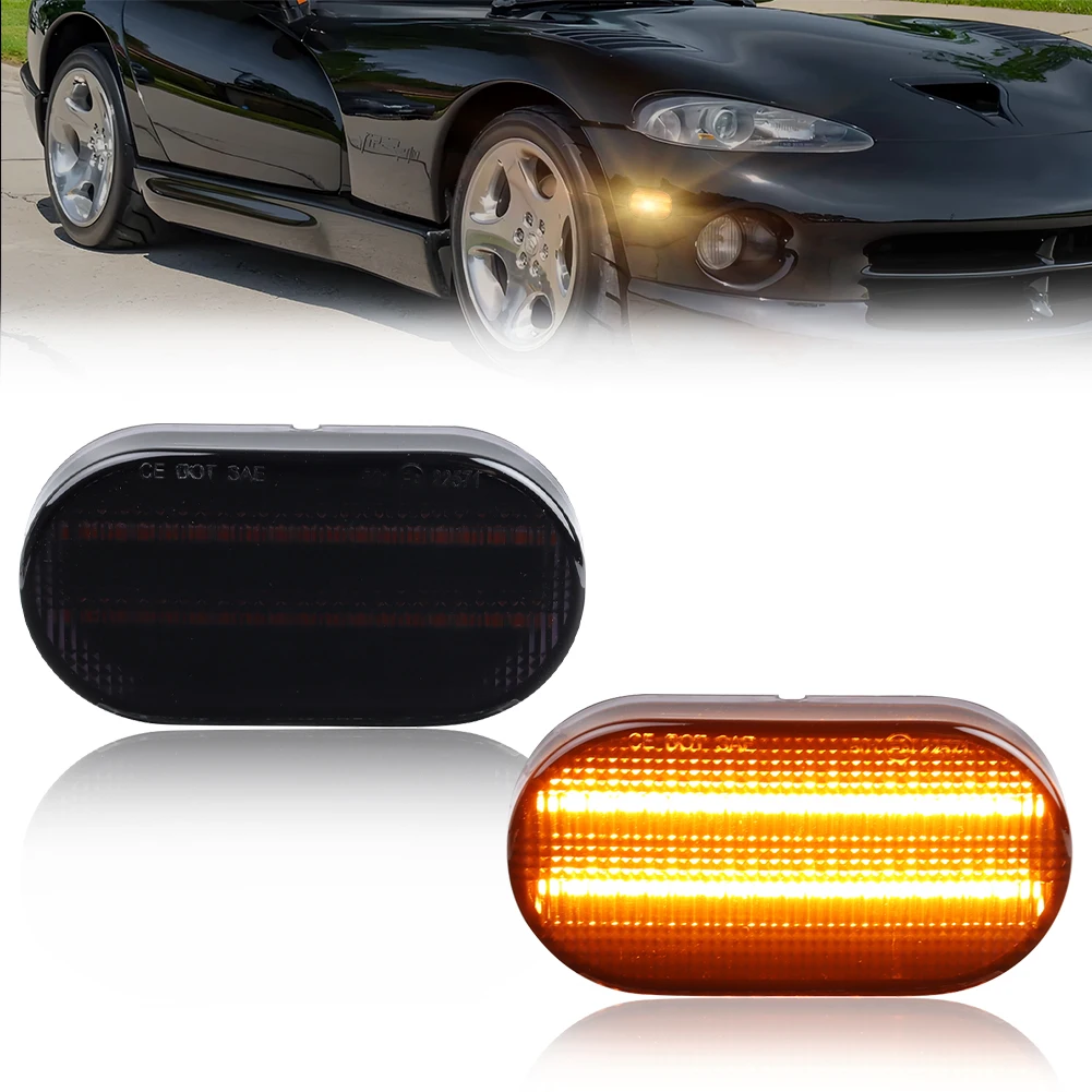 

2Pcs Front Bumper Side Marker Light Fender Light Reflector Light W/Full LED For 1992 1993-1995 Dodge Viper SR-I 1996-2002 SR-II