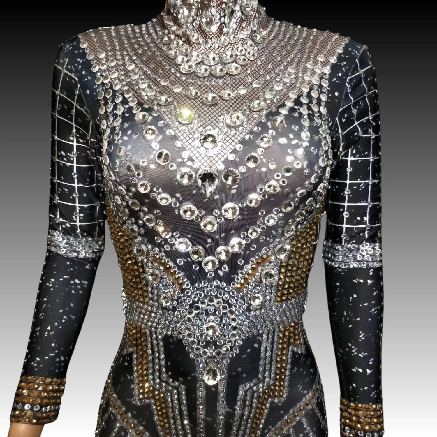 Tuta con strass scintillanti tuta Sexy da donna elasticizzata Nightclub Party Outfit Singer Stage Wear Dancer Performance Costume