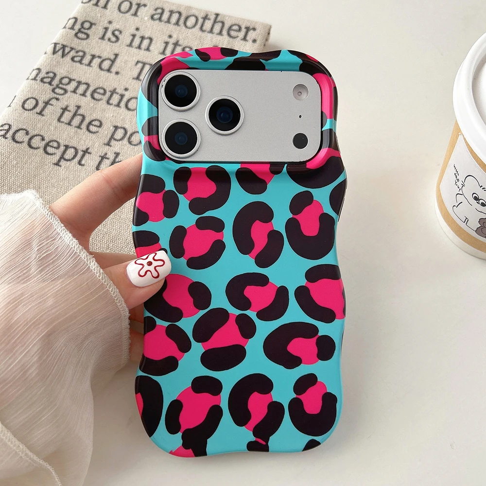 Modische 2-in-1-Handyhülle mit Leopardenmuster für iPhone 13 14 15 16 17 18 Pro Max, Wellenkanten, angenehme Haptik, harte, schlanke Hülle – Detail 2