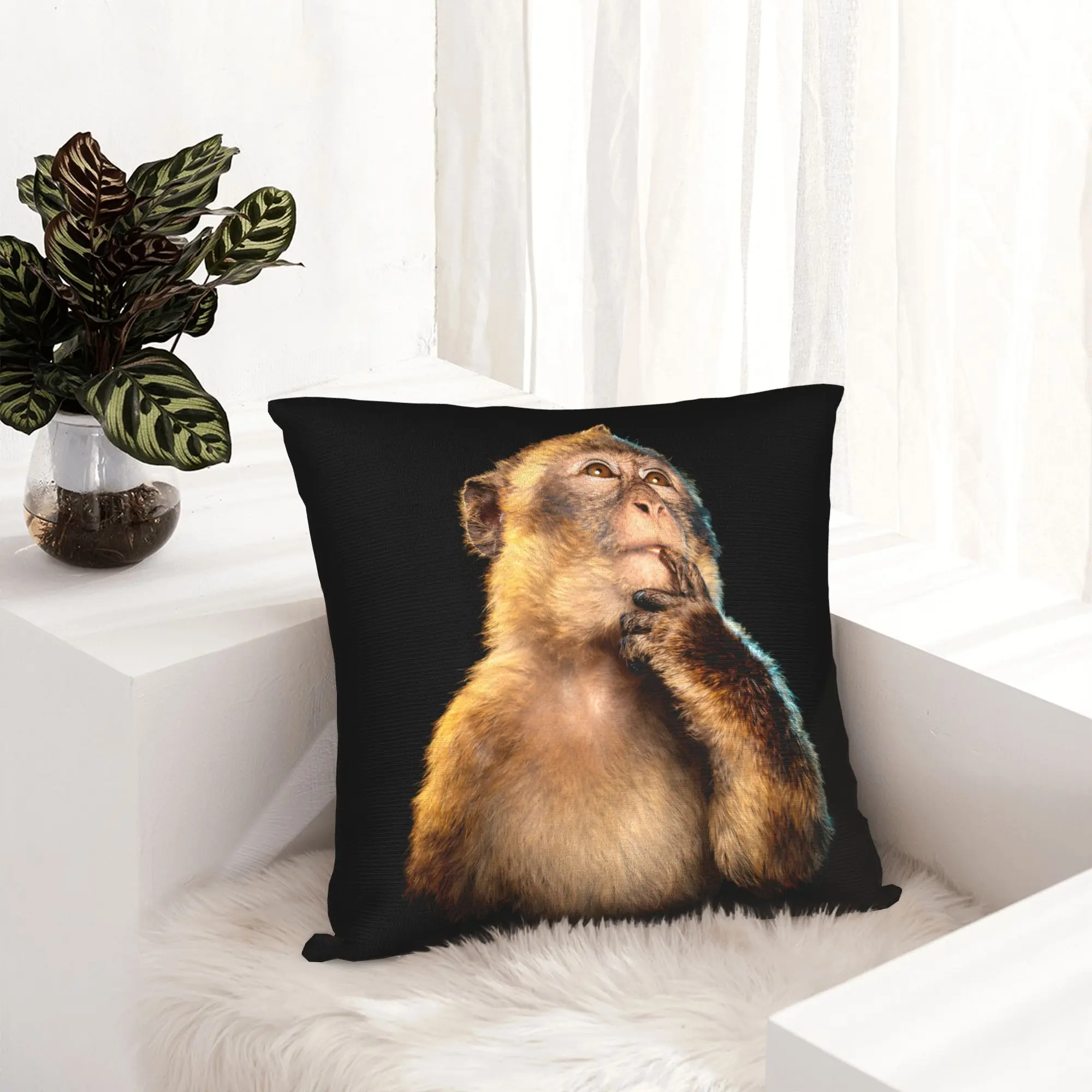 Thinking Monkey Meme Deep Thoughts Pillowcase Printing Fabric Cushion Cover Gift  Pillow Case Cover Sofa Dropshipping 18''