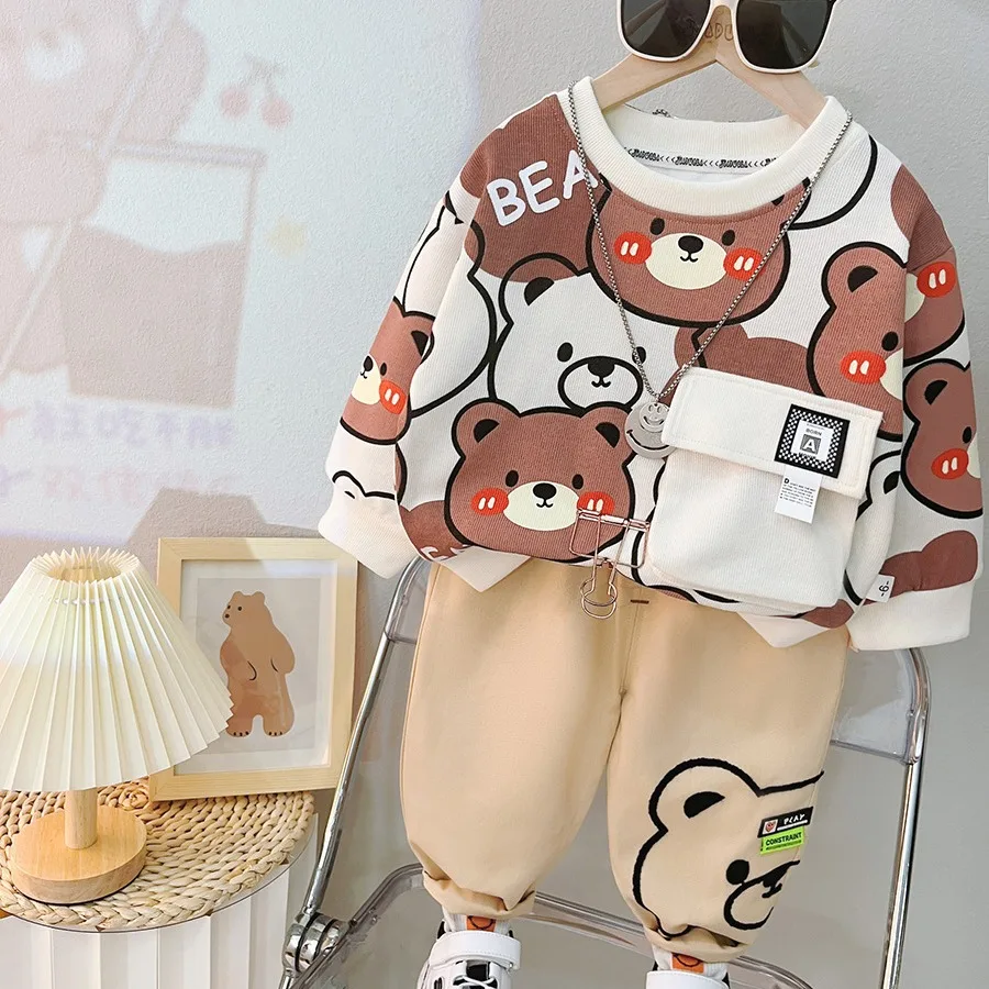 

2024 Spring Korean Baby Boy Infant Clothing Sets for Kids Cartoon Long Sleeve T-shirts and Pants Girls and Boys 2 Years Outfits