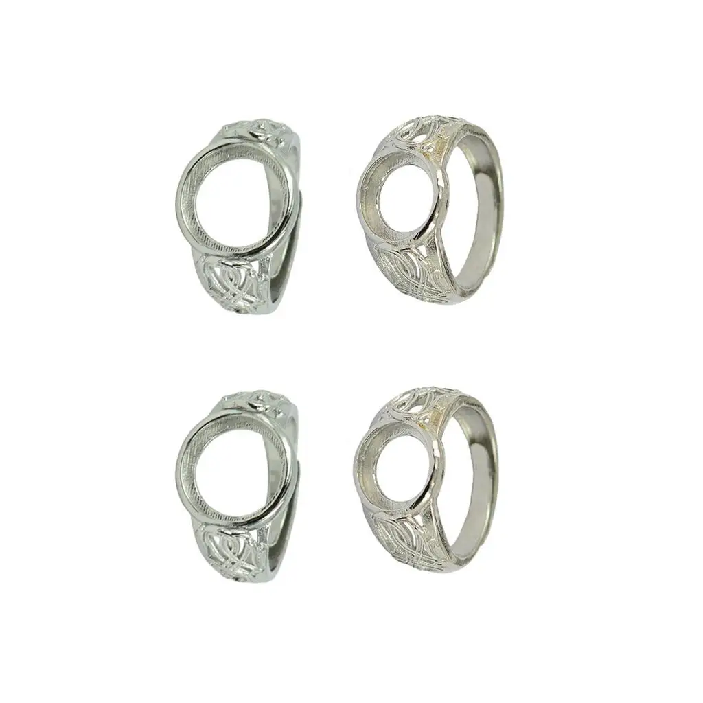 4pcs Filigree Round Bezel Adjustable Flower Blank Bases Setting 10 / 12mm