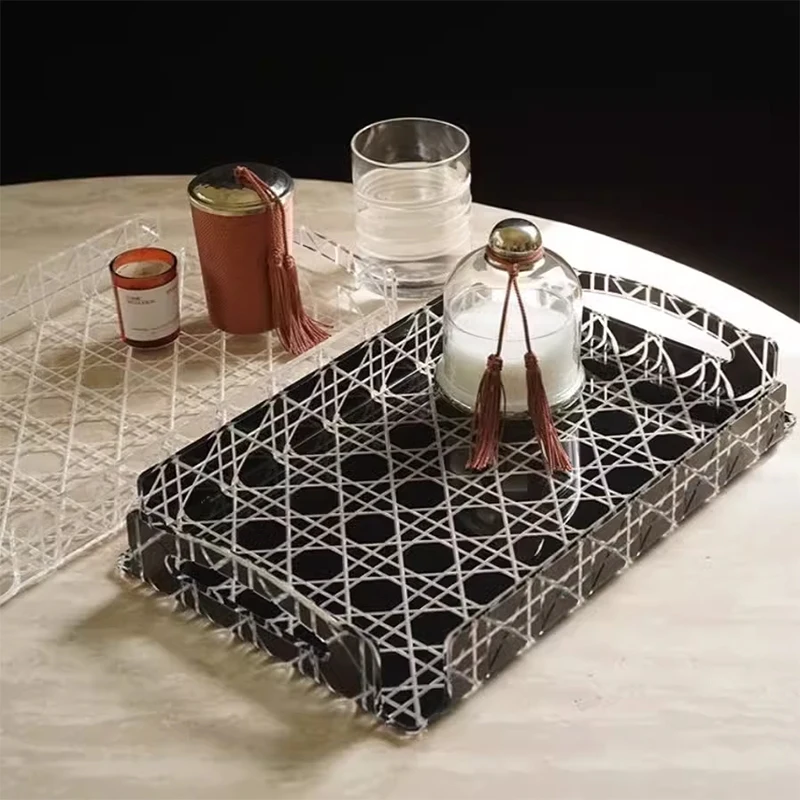 French Acrylic Rectangular Tray for Coffee Table Desktop Tea Set Aromatherapy Cosmetics Storage Home Living Room Decor