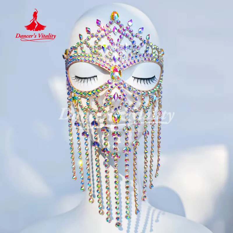 Belly Dancing Senior AB Stones Tassel Exotic Style Face Mask for Women's Ball Party Masks Oriental Dance Competition Accessories
