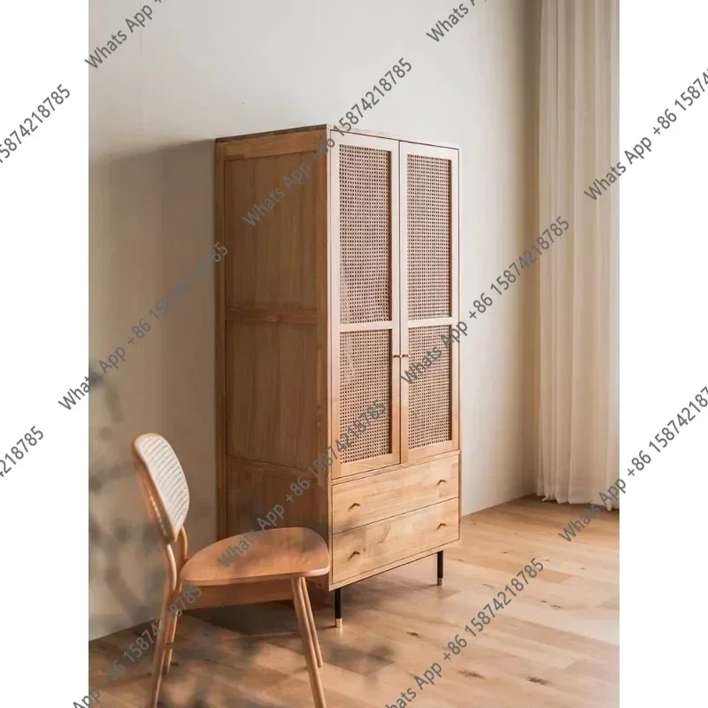 99 K Rattan Solid Wood Wardrobe Bedroom Cabinet Storage Locker Double Door Hanging Wardrobe Storage Armario Bebe Armario X