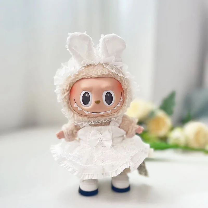 Mini Plush Doll Clothes for Kids, 17cm, Cute Outfit Acessórios para Coreia Kpop Exo Labubu Idol Dolls, Tops e Calças, DIY Clothing, Gift