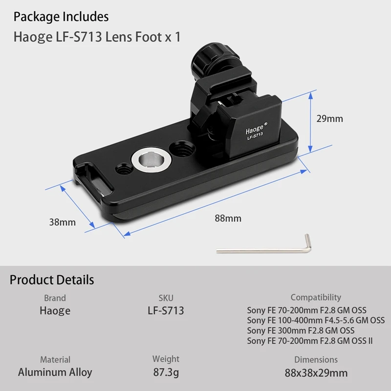 Haoge Objektivhalterungs-Ersatzfuß für Sony FE 50-150mm F2 GM Objektiv (SEL50150GM) mit integrierter Arca-Typ Schnellwechselplatte – Detail 5