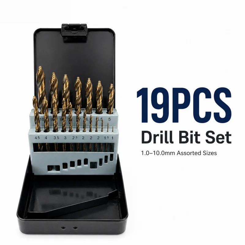 19Pcs Titanium Coated HSS Twist Drill Bit Set,1.0-10mm,Metal Wood Plastic Drilling Bits with Storage Case for DIY & Workshop