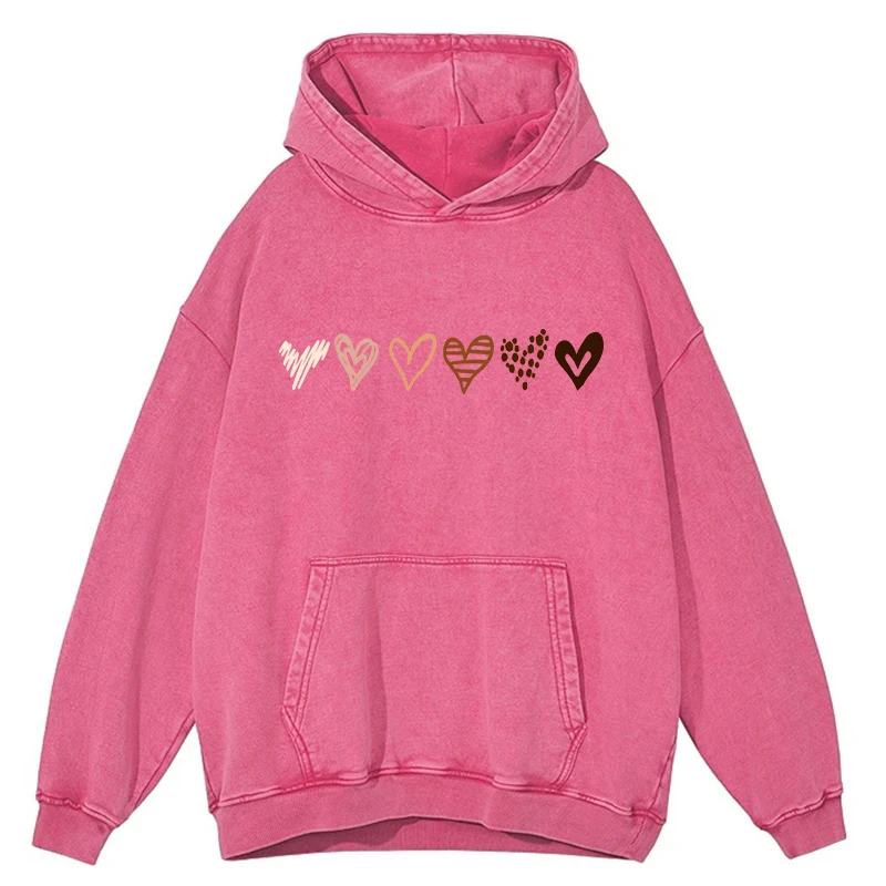 

Fashion Women Washed Hoodie Graffiti Of Heart Drawing Printed Tops Comfortable Cotton Oversize Pullover Vintage Couple Hoody