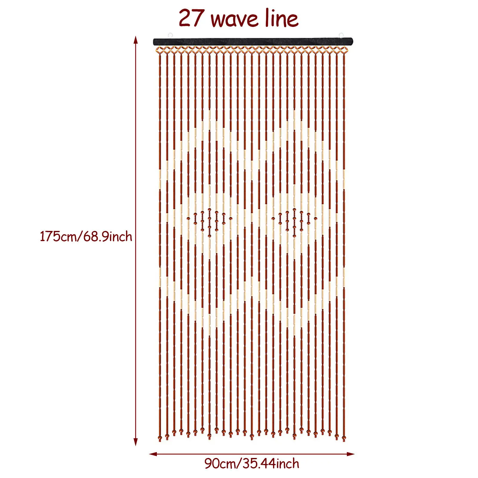 90x175cm 27 Lines Bamboo Bead Curtain Wooden for Doorway With Jagged Pattern Home Accessories