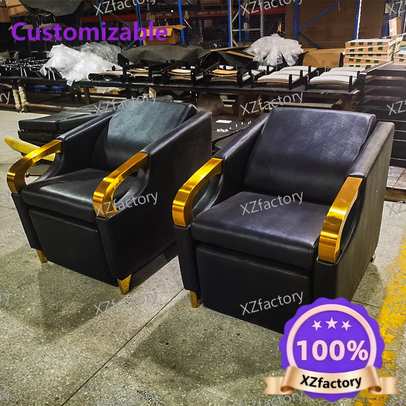 Barbershop seated shampoo bed semi-reclining ceramic basin hairdressing salon high-end shampoo chair flush bed
