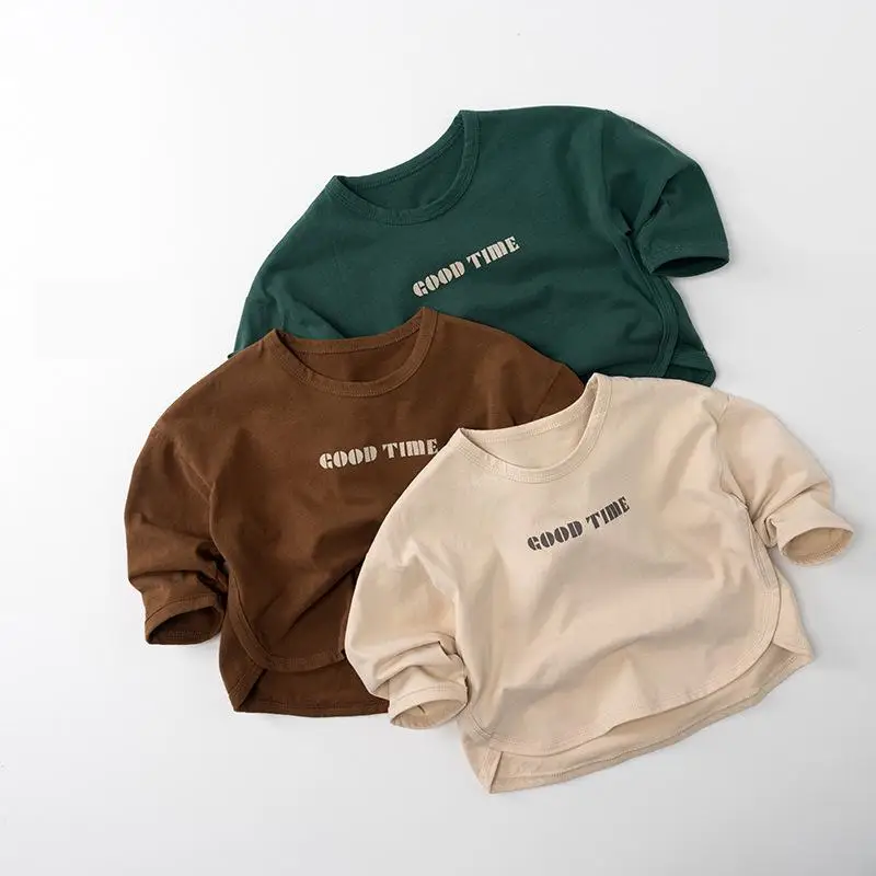 

2025 Autumn New Children Long Sleeve T Shirts Cotton Boys Casual Tee Kids Girls Letter Print Bottoming Tops Baby Clothes