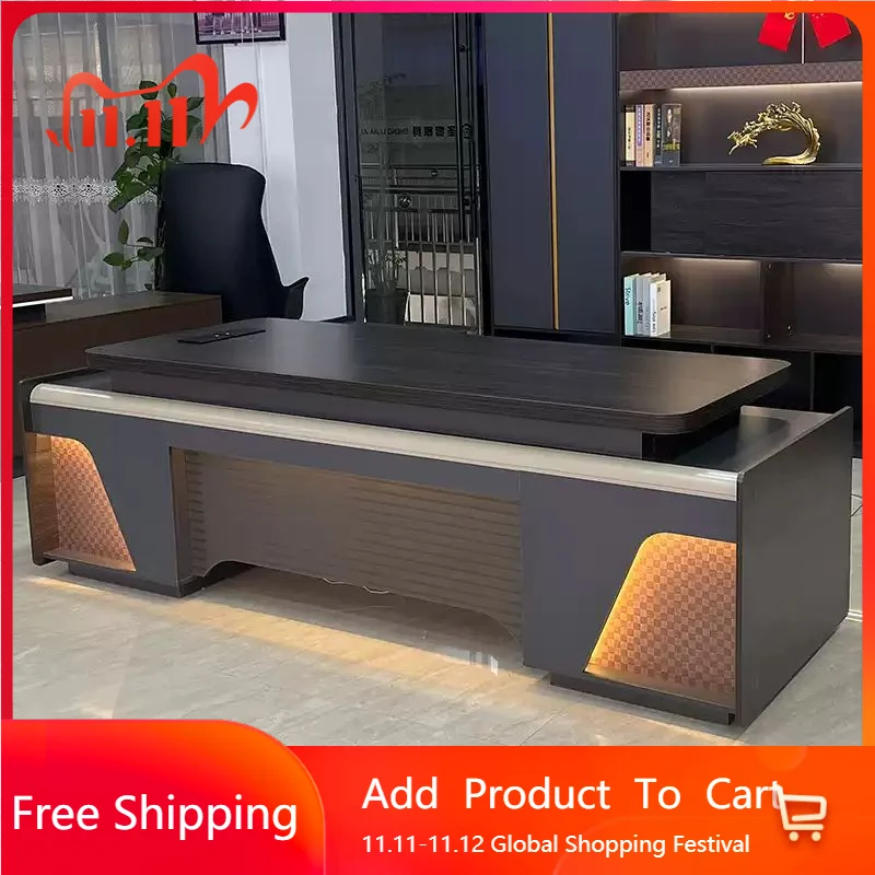 

Work Organizer Office Desk Drawers Corner Dark European Quality Office Desk Minimalist Reception Quality Bureau Office Furniture