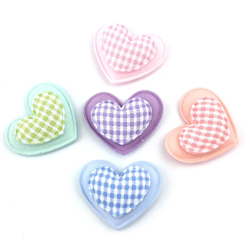 25Pcs 4.5cm Handmade Double Layer Heart Padded Appliques For DIY Headwear Hairpin Crafts Decoration Accessories