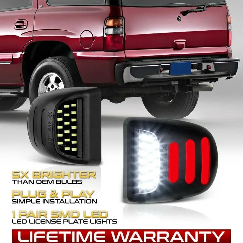1Pair Red SMD Sequence Tube LED License Plate Lights SMD Modified Lights For 2000 - 2006 Tahoe/Suburban/Yukon