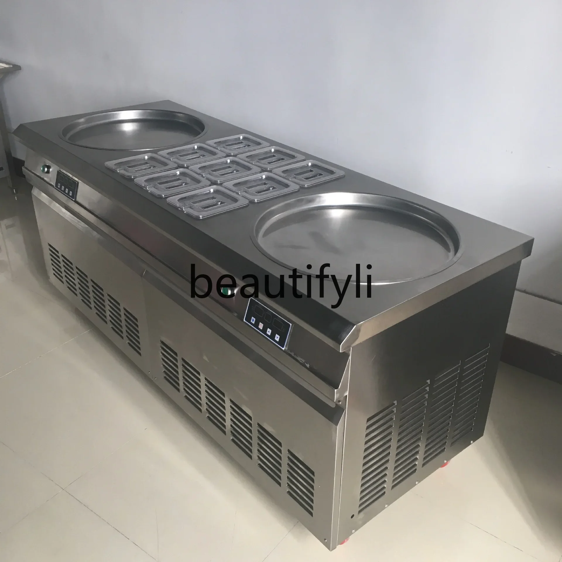 Z189 Intelligent Double Round Pot with 9 Buckets Stir-fried Ice Stir-fried Ice Cream Roll Machine Thai Stir-fried Yogurt Machine