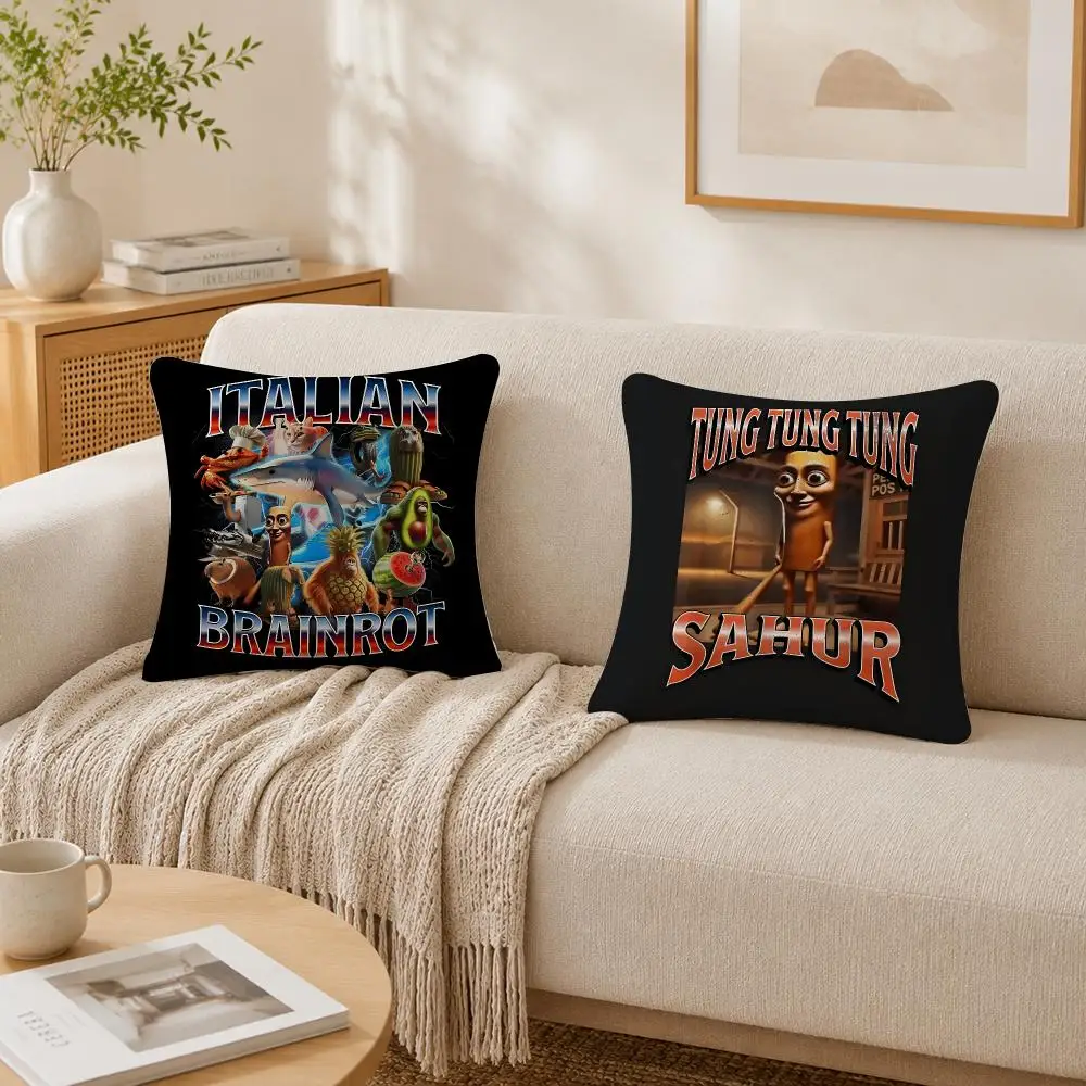 Funny Cartoon I-ITALlAN B-Brainrot Cushion Cover Plush Decorative Pillow Case With Hidden Zipper Fashion Room Decor For Home