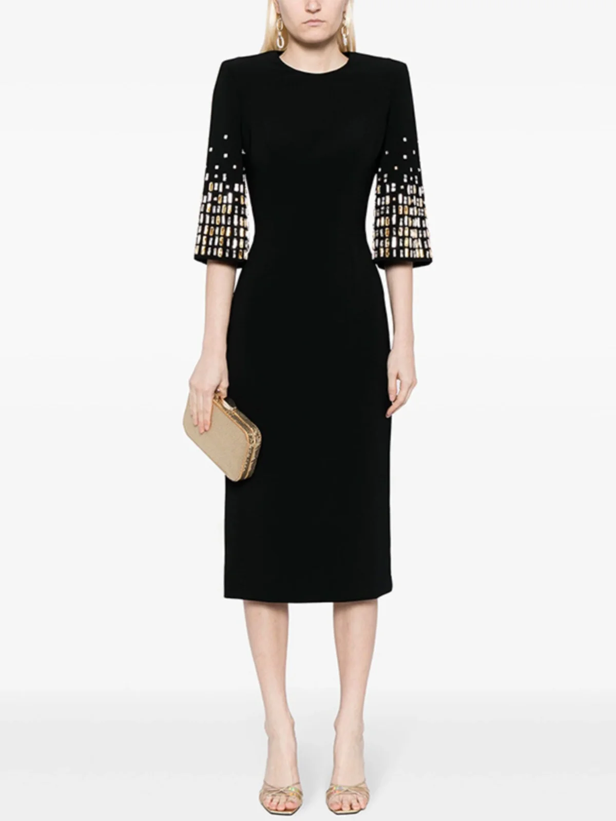 

Ele Heavy Beadwork Diamond Embedded Slimming Evening Dr New Autumn Winter High End Lady Sle Cotton Polyester Midi Sk...