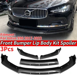 Car Front Bumper Splitter Lip Diffuser Spoiler Protector Guard Deflector Carbon Fiber Look Accessories For Volvo S90 2017-2022